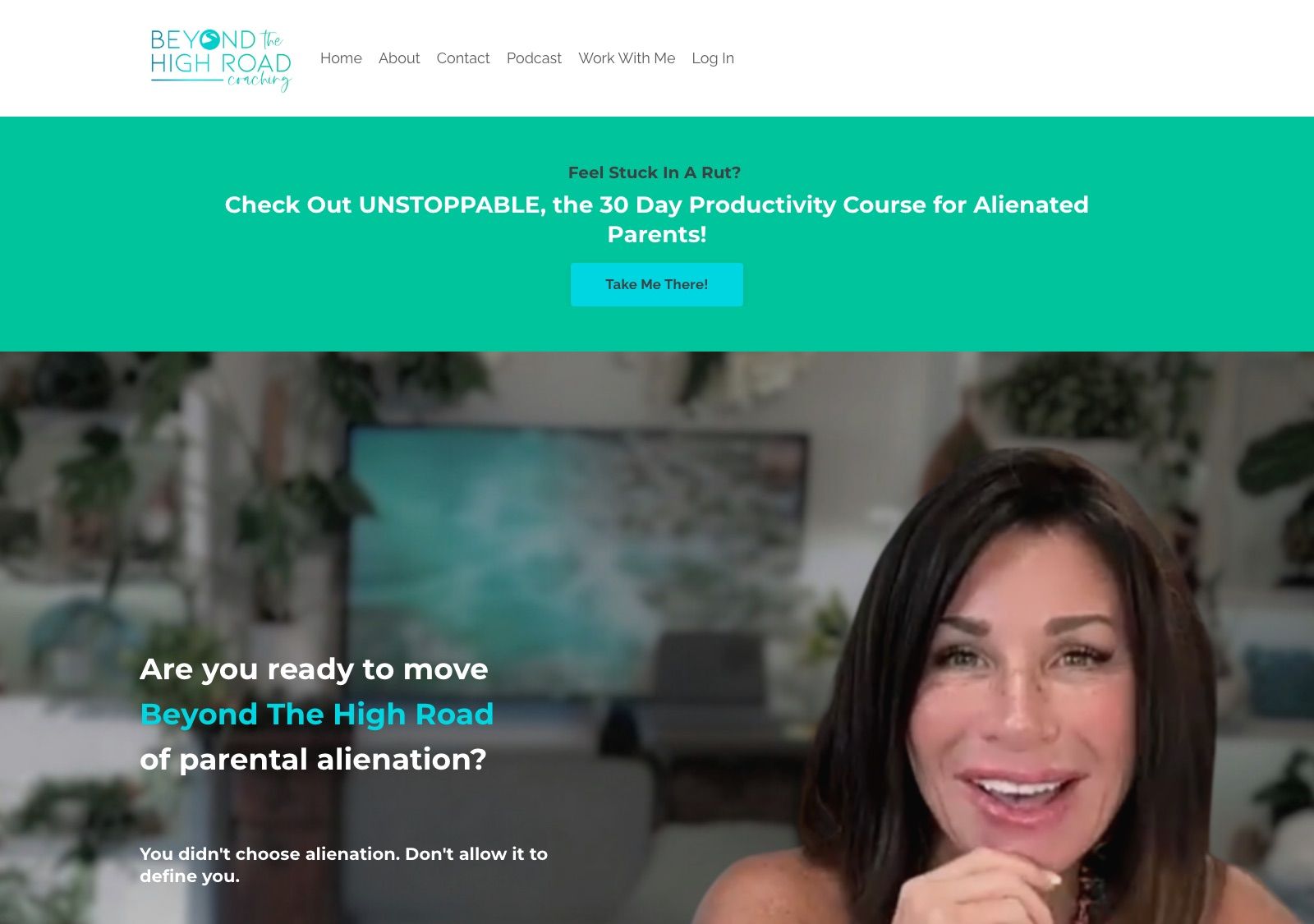 The old Beyond The High Road site: a teal banner pitching a course, a white menu bar, and a headline laid over a blurred video still.